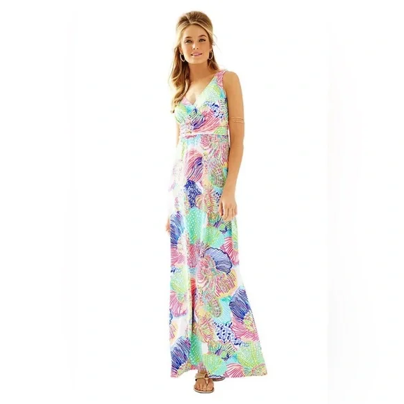 Lilly Pulitzer Sloane Maxi dress sleeveless Roar Of The Sea Size medium M - Picture 2 of 8